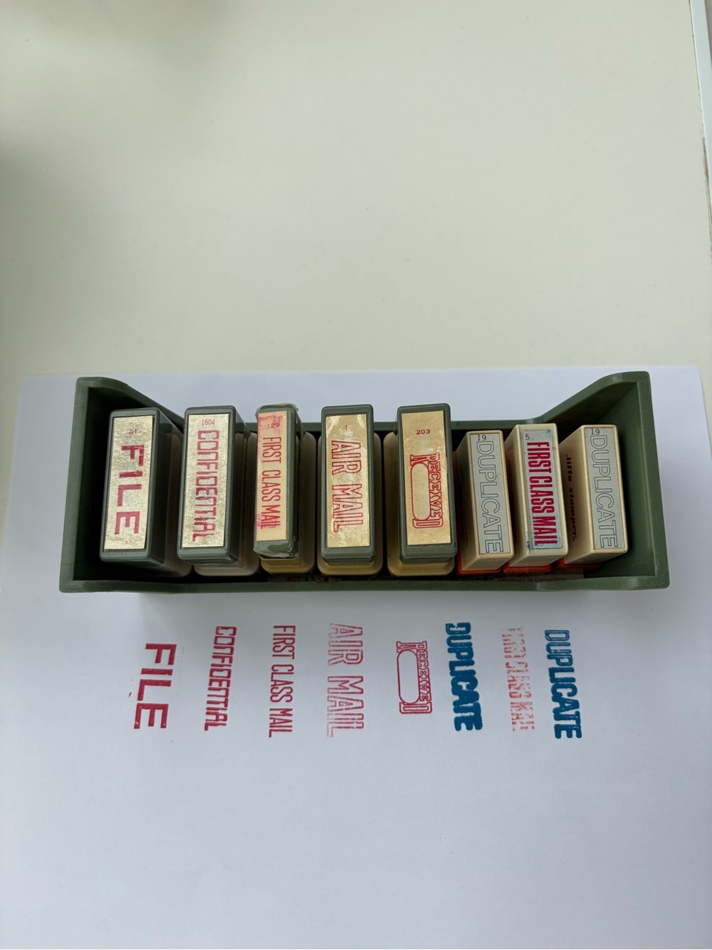 VTG Shachihata Xstamper Set C7T Office Stamps Holder Japan Red Blue 8 Lot Canex - Picture 3 of 7